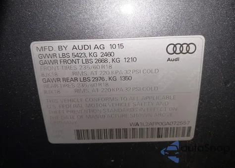 2016 Audi Q5 2.0T Premium z USA, uszkodzony, nr VIN WA1L2AFP0GA072557